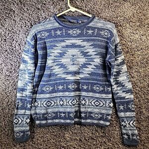 Polo Ralph Lauren Women S/P Southwestern Aztec‎ Linen Blend Sweater Blue